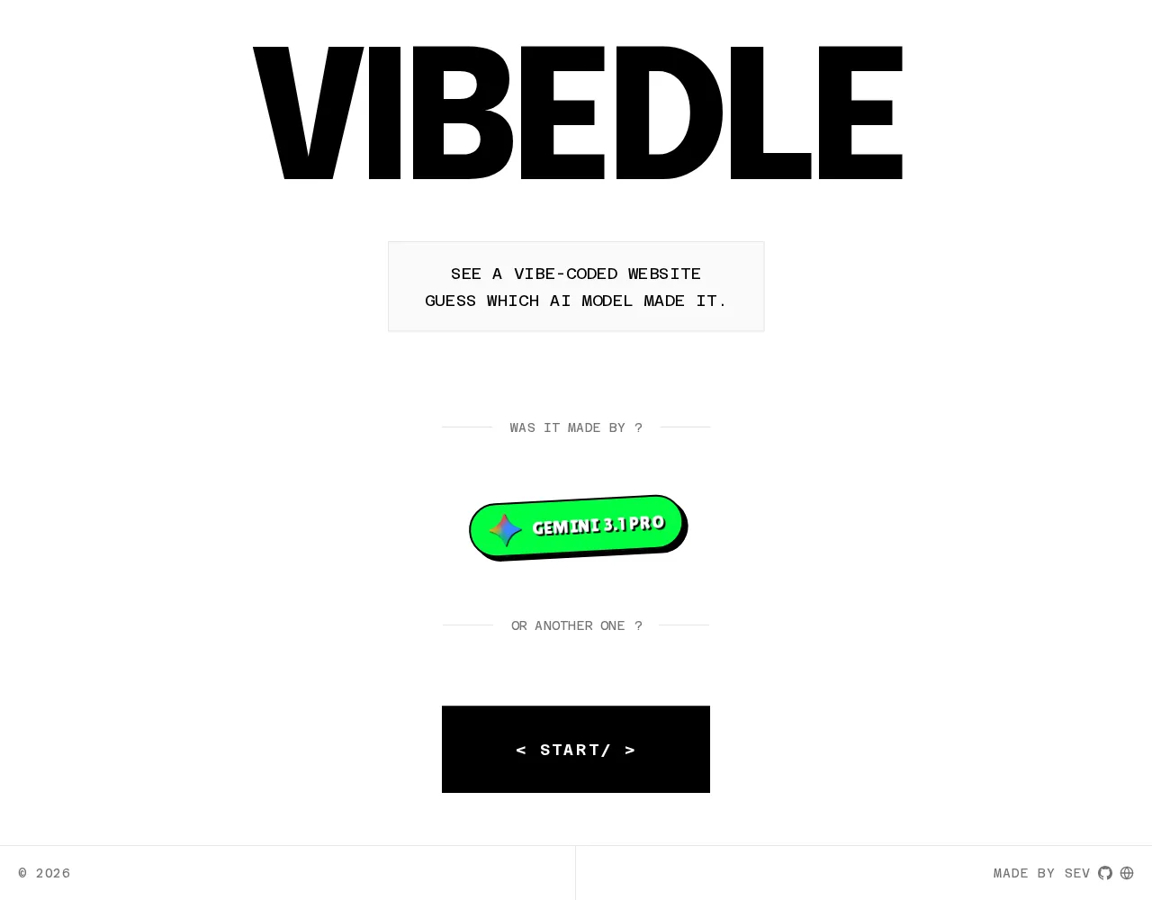 Vibedle homepage with the game introduction and start button